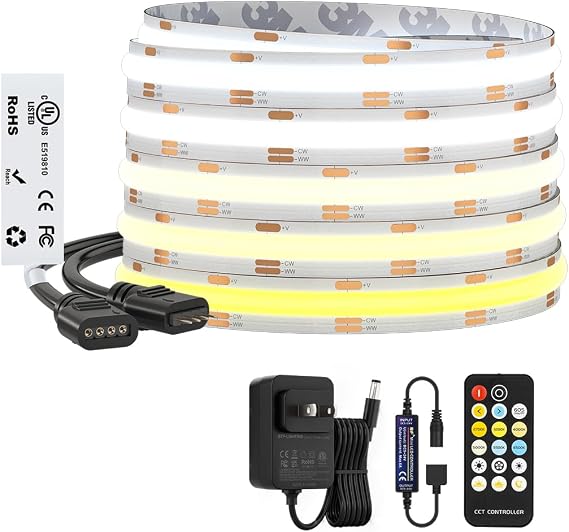 BTF-LIGHTING UL Listed Tunable White 3000K-6000K COB LED Strip Light Kit