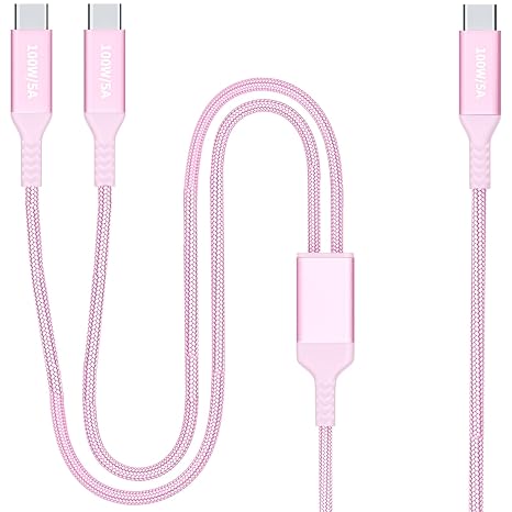 4FT 2 in 1 100W USB C to USB C Fast Charging Cable Pink,Dual Type-C