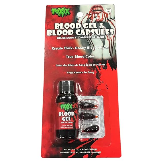 Blood Gel 1 Oz + Blood Capsule 3 Pack - TOXIX - Create Thick, Gooey Blood Dripping Effects for Fresh Cuts, Special FX Makeup for Halloween, Cosplay, Capsules Drip from Mouth!