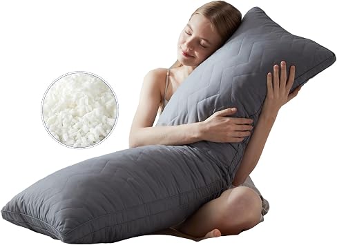 DOWNCOOL Quilted Memory Foam Body Pillow - Large Full Body Pillows for Adults - Soft Long Bed Pillows for Side Sleepers - 20x54 inch (Grey)