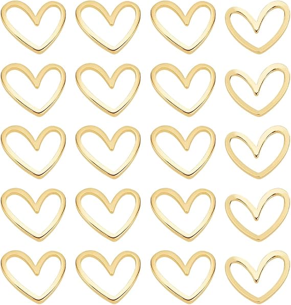 BENECREAT 20pcs Real 18K Gold Plated Brass Heart Shape Linking Rings