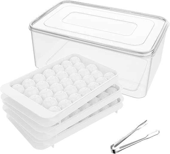 WIBIMEN Ice Cube Tray with Lid and Bin, 1" Round Ice Trays for Freezer