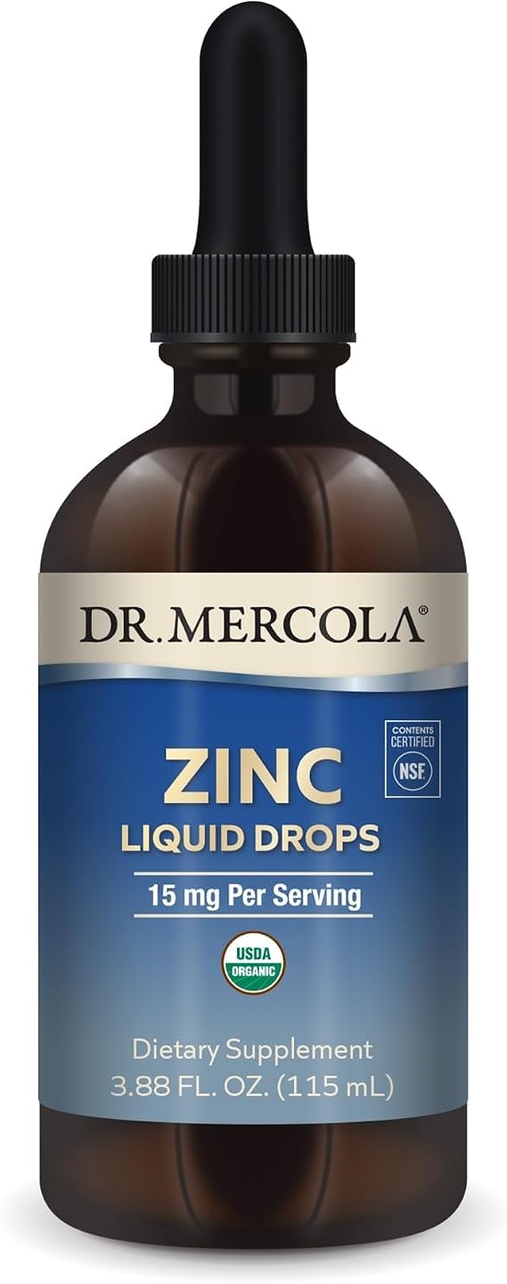 Dr. Mercola Zinc Liquid Drops - Supports Immune & Organ Health - 15 mg Organic Zinc Liquid Drops - USDA Organic - NSF Certified - Non-GMO, Gluten-Free & Soy-Free - 3.88 fl oz (28 Servings)