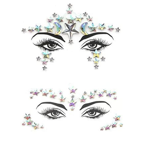 3D Sexy Face Stickers Face Decoration Star Moon Glitter Fake Tattoo Rhinestones For Woman Party Face Jewels Sticker 2Pieces