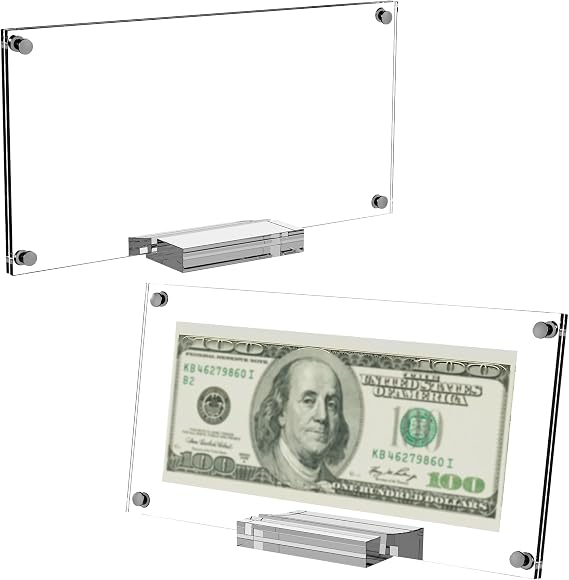 Boloyo Acrylic Dollar Bill Display Frame, 7.5 inch 2PC Clear Tabletop Currency Paper Money Display Stand Holder Easel Base Protector for Collectors