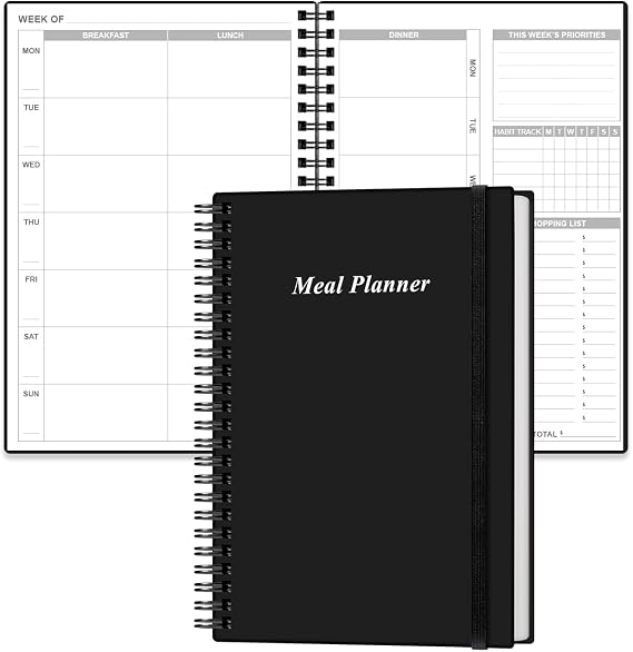 Weekly Meal Planner Notebook - A5 Weekly & Daily Meal Prep Journal with Shopping and Grocery Lists for Menu Planning, 93 Sheets/186 Pages Healthy Diet & Weight Loss Tracking, Undated, 52 Weeks, Lasts