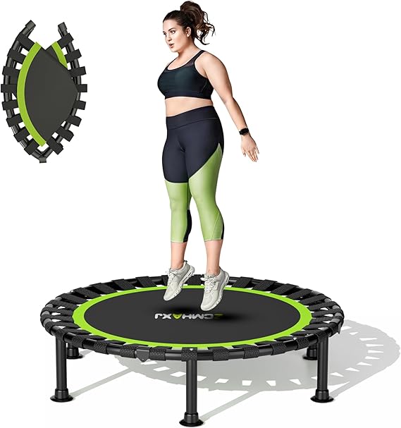 ZCMHAXJ Foldable Mini Trampoline, 40" Rebounder Trampoline for Adults & Kids, 450lbs Capacity with/without U/T-Shaped Adjustable Bar, Indoor Fitness Workout Exercise Equipment
