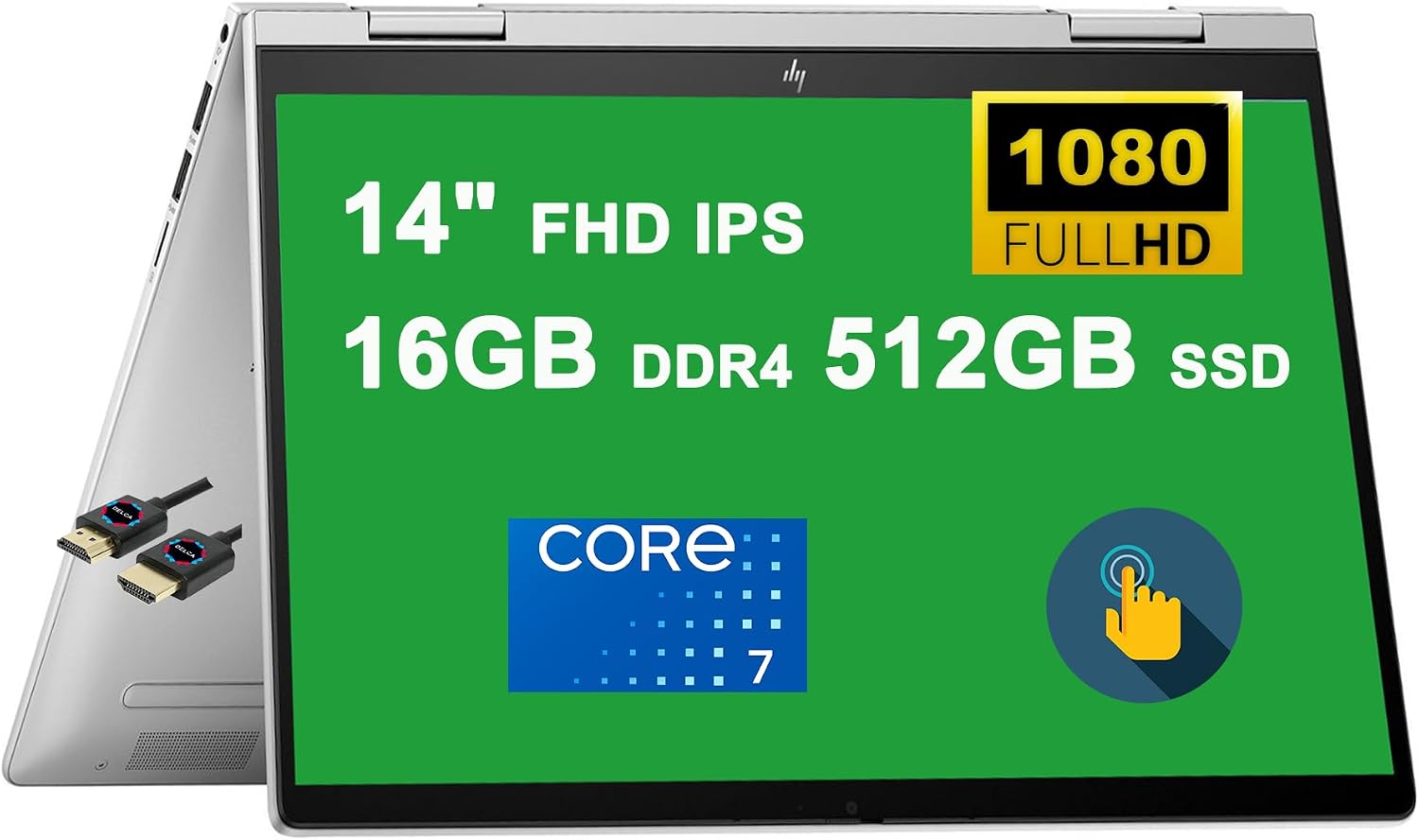 HP Envy x360 2-in-1 Copolit AI PC Laptop | 14 FHD IPS Multi-Touch | Intel 10-core 7 150U Processor >i7-1355U | 16GB DDR4 512GB SSD | Backlit Fingerprint USB-C Win11Pro Silver  HDMI Cable