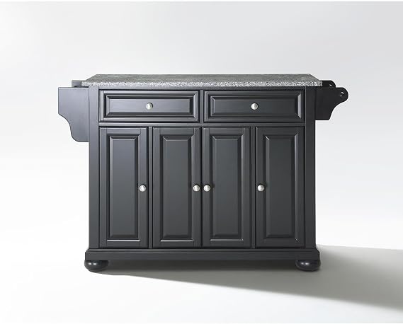 HomeStock Kitchen Island with Granite Top - Full Size, Spacious Countertop, Portable Cart - White & Gray