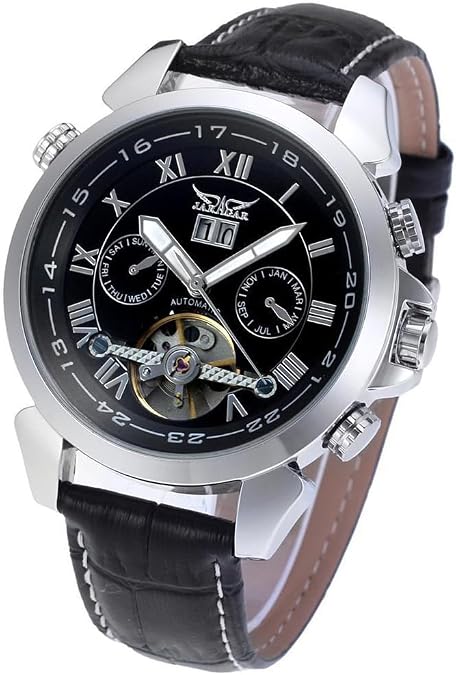 MASTOP Men Black Tourbillon Rose Golden Aviator Automatic Mechanical Watch