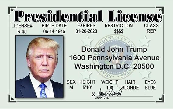 Signs 4 Fun Parody Driver's License - Donald Trump ID