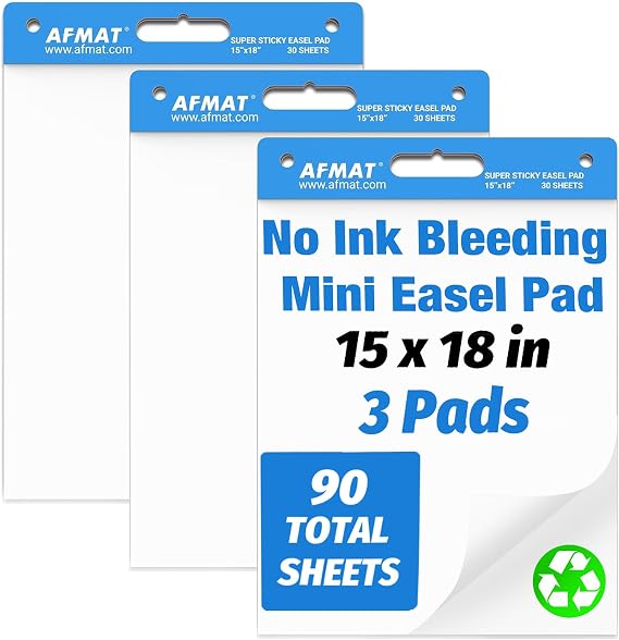 AFMAT Upgraded Anchor Chart Paper, 15 in x 18 in Chart Paper for Teachers, Super Sticky Easel Pads for Office/Classroom/Whiteboard/Wall, Ink Bleed-Through Resistant Easel Paper, 30 Sheets/Pad, 3 Pads
