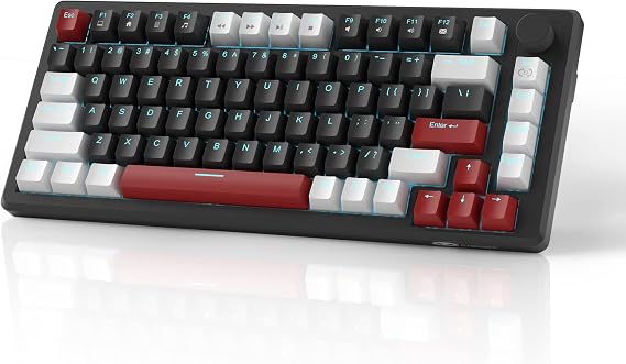 MageGee 75% Mechanical Gaming Keyboard Compact Blue Backlit Wired Gaming Keyboard with Yellow Switch EVA Foam Knob Control STAR75 Portable NKRO PC Gaming Keyboard - White & Black