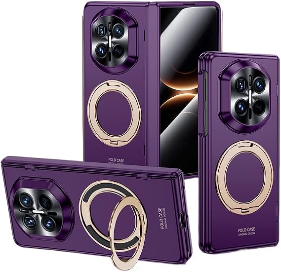 Huawei Mate X7 ケース、スクリーンプロテクター、ヒンジプロテクションオールインクルーシブカバー、耐衝撃保護カバー、マテX7用マグネットスリムフォンケース、Mate X7用360°回転可能なリングスタンドパープル