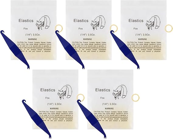 500 Pcs 1/4 Inch Orthodontic Elastic Rubber Bands, 5 Pack Free Elastic Placer for Braces, Medium 3.5 Ounce Rubberbands Dreadlocks Hair Braids Fix Tooth Gap, Dental Rubber Bands
