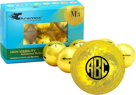 Chromax Metallic Yellow Monogram Personalized M5 Golf Balls - 6-Pack