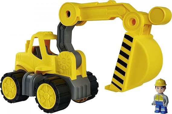 Big Power Worker Excavator + Figure Toy Car Ideal for On the Go Tyres Made of Soft Material Movable Loading Arm with Shovel Function Includes Figure for Children from 2 Years