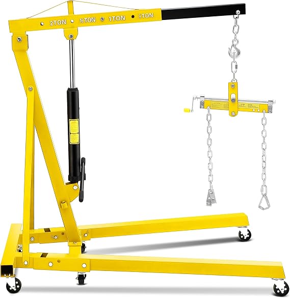 2 Ton Hydraulic Engine Hoist with Lever, Cherry Picker Engine Hoist, 4400LBS Foldable Garage Crane Lifter w/Telescopic Boom & 6 Swivel Casters for Workshop, Warehouse, Auto Repair