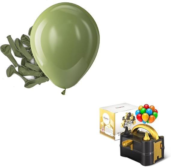 Bezente Sage Green Latex Party Balloons - 150 Pack 5 Inch Matte Small Olive Green Helium Balloons and Electric Balloon Pump