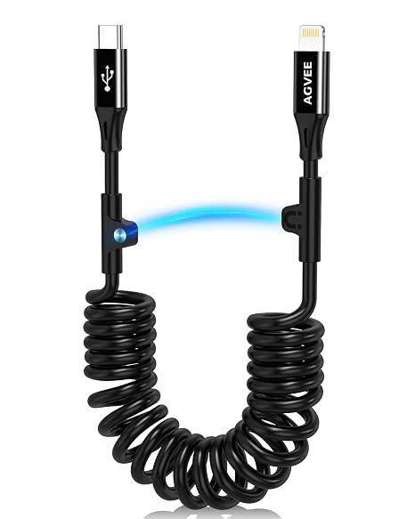 AGVEE 3ft Coiled USB-C to Lightning Cable [MFI Certified] Carplay