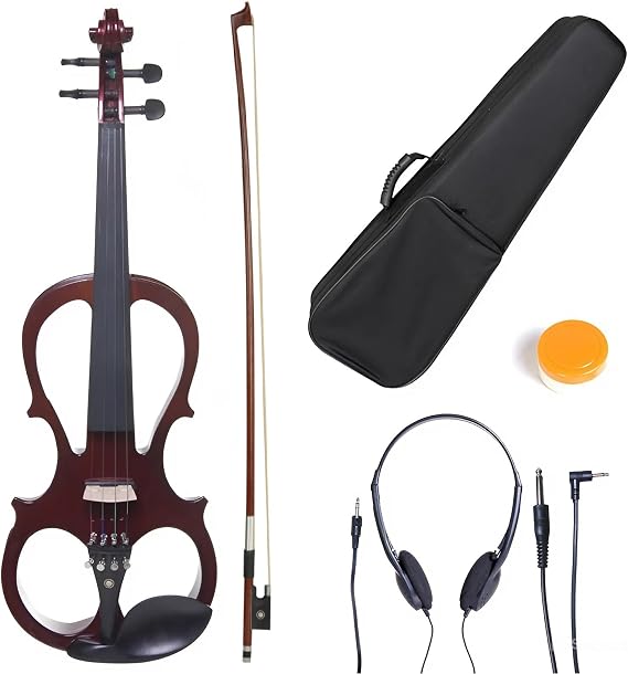 Cecilio Left-Handed Electric Violin, 1/2 Size Solid Wood Electric Silent Violin with Ebony Fittings, Ideal Gifts for Musicians & Music Enthusiasts, Mahogany Metallic