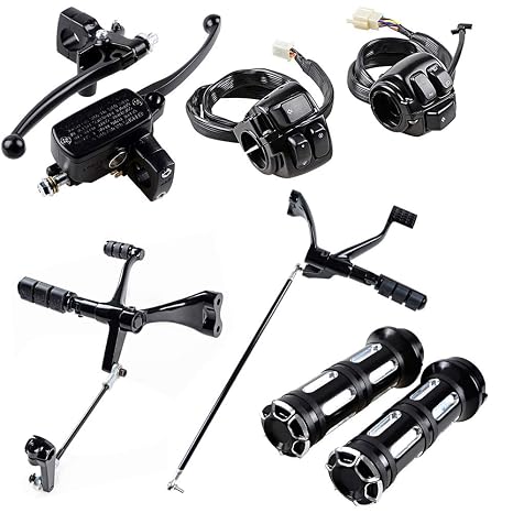 AMOPACORP Forward Controls Kit, Pair Switch with Harness, Clutch Lever Brake Master Cylinder Handlebar, Left Right 1" 25mm Hand Grips Compatible with Harley Sportster XL883 XL1200 2004-2013 (Black)
