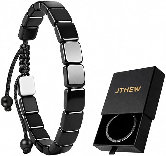 Adjustable Hematite Bracelet for Men - Natural Stone Bracelet for Masculine Energy, Inspired by Roman & Viking Warriors, Stretchable Fit for Wrist 6.3-9.5 inches (16-24cm) 