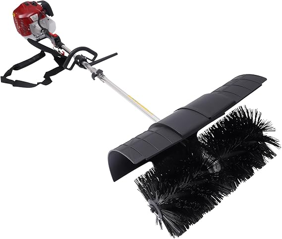 52CC 2-Stroke Hand Held Sweeper, Lawn Sweeper Gas Power Broom with Engine Motor & Sweeping Brush & Protective Cover Gasoline Powered Broom for Cleaning Weeds Dust Confetti