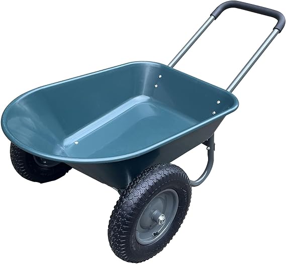 2 Wheel Wheelbarrow Heavy Duty Garden Cart Utility Wagon with Quick Release Dump, 600 LBS Capacity Rust-Resistant Poly Tray, Easy Hauling Yard Cart for Landscaping Mulch Firewood, Military Green
