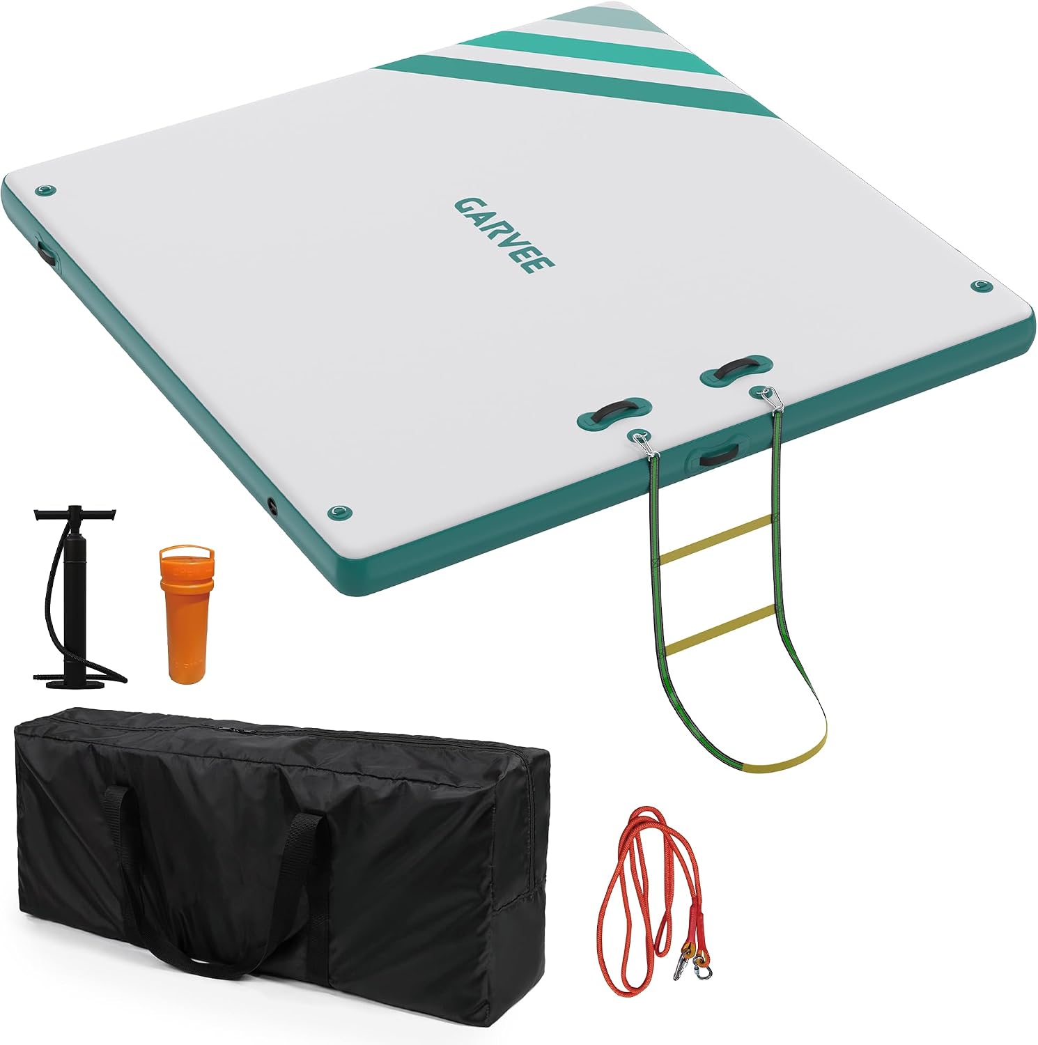 Expandable Floating Dock System - Connect Multiple 6x5ft to 10x10ft Water Platform Via D-Rings, Non-Slip Surface, Includes PumpLadderStorage Bag for BoatingFishingWater YogaParty