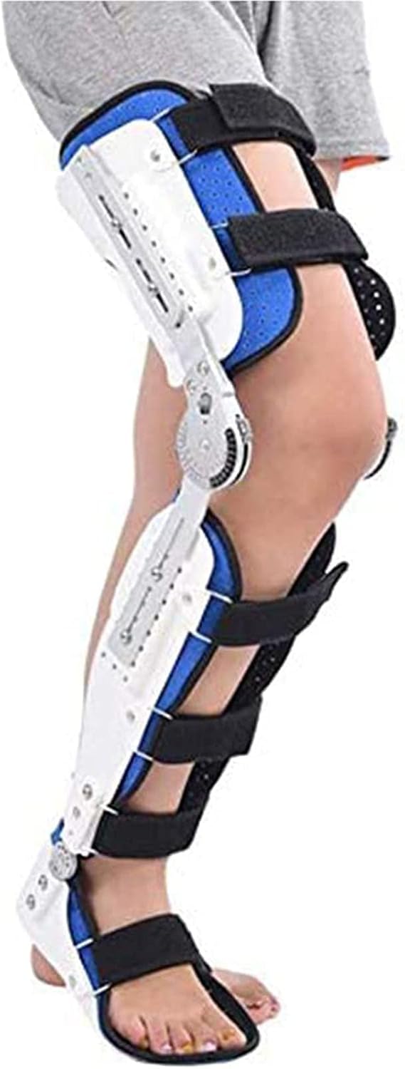 Adjustable Hinged Knee Brace with Side Leg Stabilizers, Post Op Knee Support Orthosis Immobilizer Calf Ankle Foot Fixed Bracket