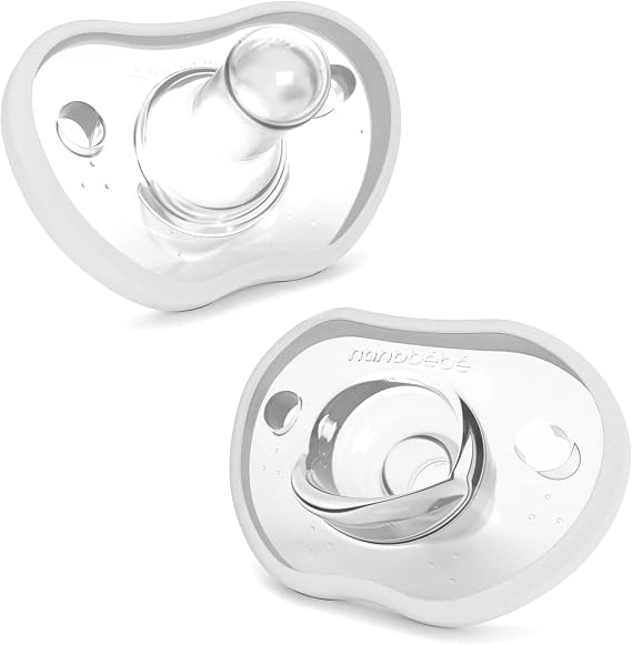 Nanobebe Baby Soothers 0-3 Month - Orthodontic, Curves Comfortably with Face Contour, Award Winning for Breastfeeding Babies, 100% Silicone - BPA Free. Perfect Baby Gift 2pk, White
