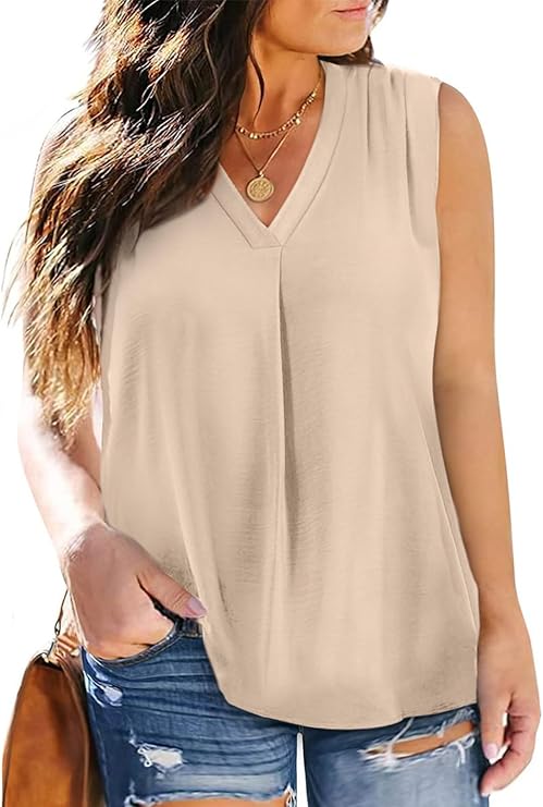 Eytino Womens Plus Size Tank Tops Summer Sleeveless V Neck Casual Loose Chiffon Blouse Office Work Shirts(1X-5X)