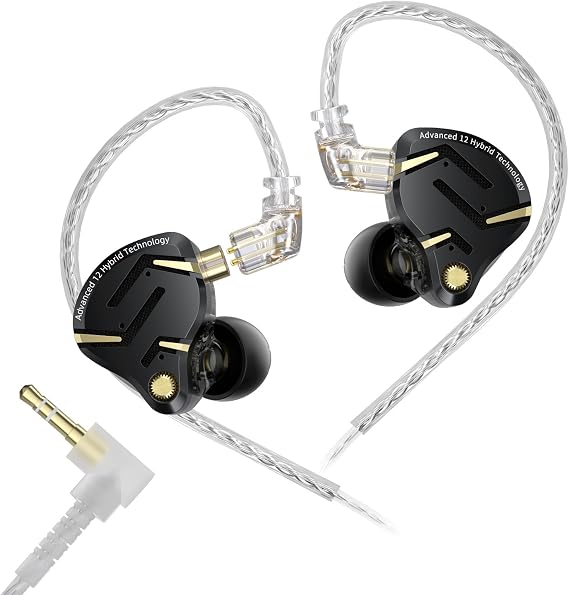 KZ ZS12 PRO 2 in Ear Monitor Headphones,1DD+5BA Hybrid Gaming Earbuds,Wired Clear Earbuds,HiFi Deep DASS EarbudsIEM for Gaming,KZ IEM Earphones with 2PIN Cable for Audiophile (NO Microphone, Black)