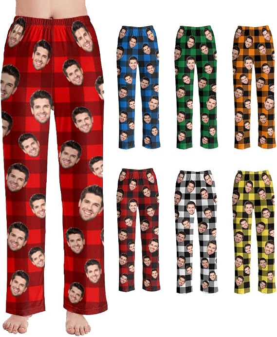 Custom Pajamas Pants Christmas Buffalo Personalized Pajama Pants with Photo Dog Cat Face PJ Gifts