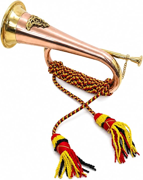 Military Style Brass Bugle with Braided Cord Music Collectible or Army Style Ceremonial Horn