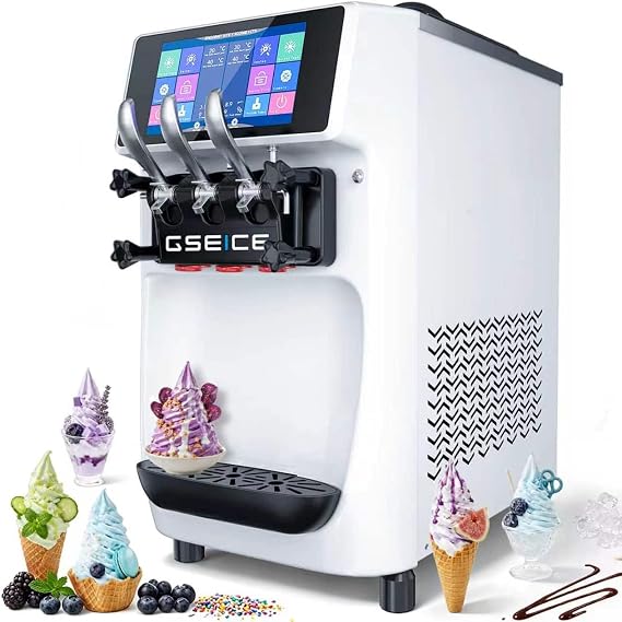 GSEICE Commercial Soft Serve Ice Cream Machine 3 Flavor, 6.8-8.4 Gal/H