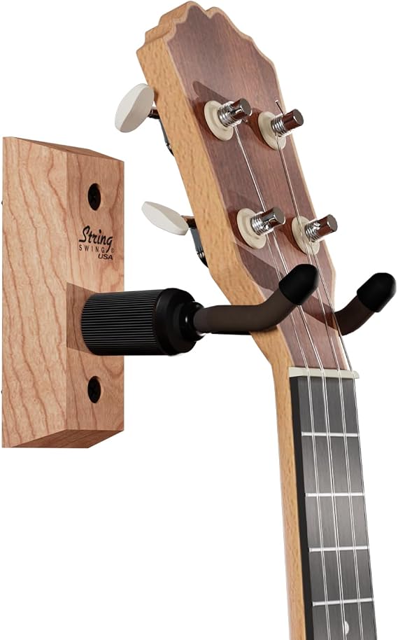 String Swing Ukulele Wall Mount Stand for Mandolin Uke Concert Pineapple Soprano Tenor and Baritone Compatible Case Alternative Kit for Home or Studio Cherry Hardwood
