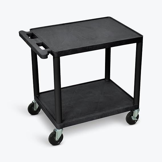 Classroom Basics LP26E-B Electric AV Cart, 26" High 2-Shelf Media Utility Cart, 24" x 18", 200 lb Capacity, 3-Outlet Power Strip, Locking Swivel Casters, Black, Made in USA