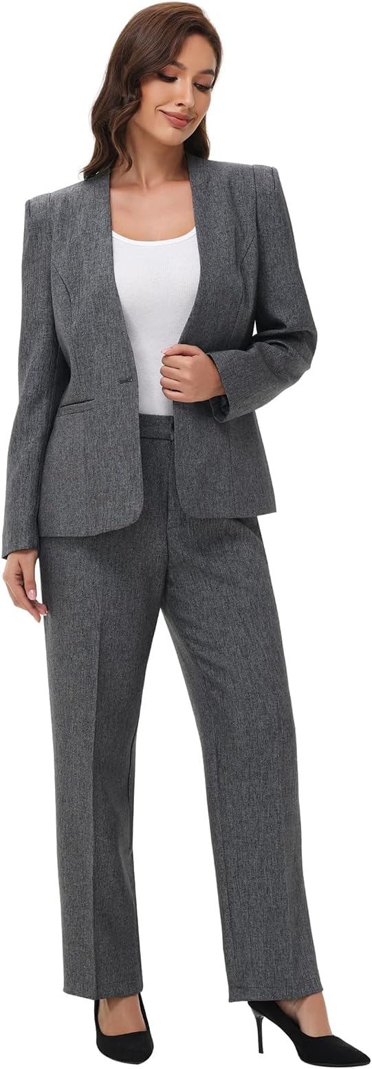 Lamgool Womens Pant Suit 2 Pieces Business Casual Outfits Lady's Blazer Jacket and Pants Set for Work