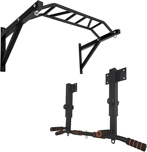 BDL Wall Mounted Pull Up Bar Chin Up bar Multifunctional Dip Station for Indoor Home Gym Workout, Power Tower Set Training Equipment Fitness Dip Stand Supports to 440 Lbs(2 Types)