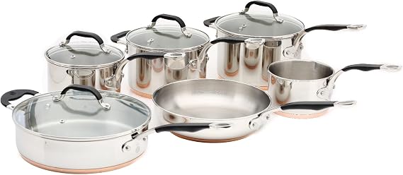 ProWare Copper Base Cookware Set of 6 (14cm Milk pan 16cm, 18cm, 20cm saucepans 26cm Saute and 24cm Frying pan)