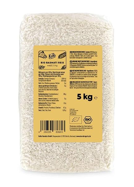 KoRo - Organic Basmati Rice 5 kg - Versatile in Rice Pudding etc. - Organic Quality - Fine Nutty Flavour
