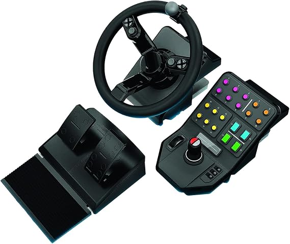 Logitech G Farm Simulator 重機バンドル第2世代、ファームシミュレーション22またはそれ以前用ステアリングホイールコントローラー、ペダル、PC用車両サイドパネルコントロールデッキ。