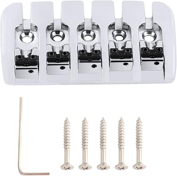 Rubatone 5 String Bass Bridge A Style Top Load Tailpiece with Zinc Saddles for Electric Jazz Bass P Bass Precision Bass Chrome High Mass.