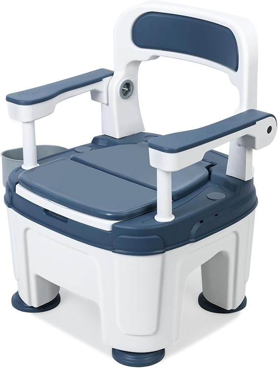 Bedside Commode Camping Toilet, Adult Portable Toilet, Toilets Chair Seat with Handles, Height Adjustable Mobile Commode, Adult Potty Chair Load 882lb for Seniors Disabilities Elderly & Othe