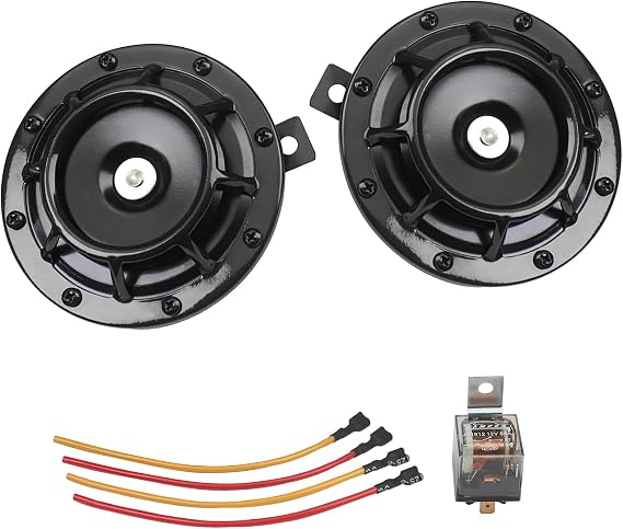 GAMPRO Eletric Car Horn Kit 12V 135db Super Loud High Tone and Low Tone Metal Twin Horn Kit with Bracket for Cars Trucks SUVs RVs Vans Motorcycles Off road Boats(Black)