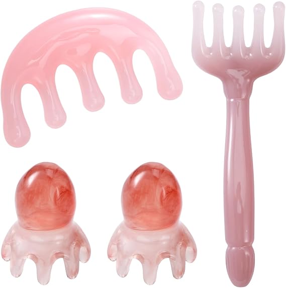 4 PCS Head Massager Scalp Comb Resin Head Massage Comb Stress Relax Tool for Heads and Body Relaxation Hair SPA Acupressure Gifts for Birthday Mother's Day Father's Day
