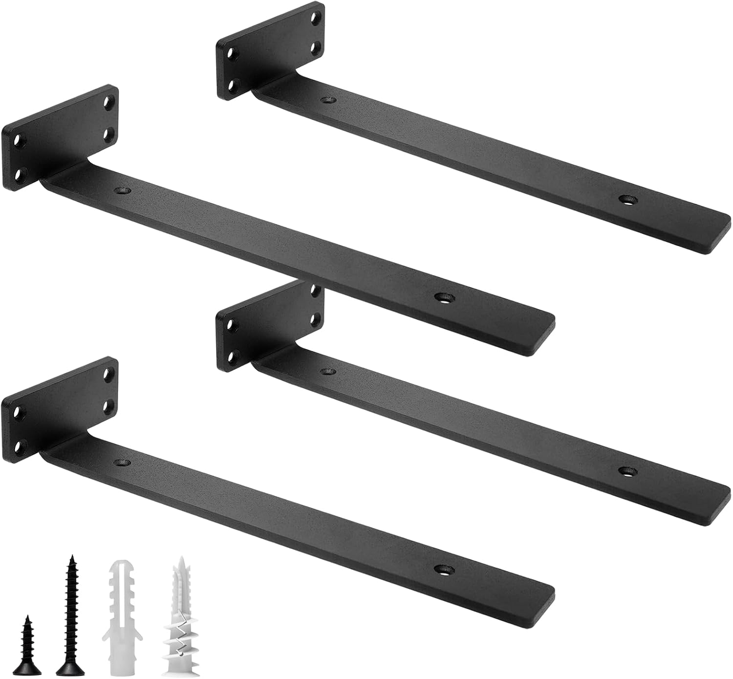 HITOMEN Heavy Duty Floating Shelf Brackets, 4-Inch (1/5'' Thick) Hidden Shelves Hardware, Iron L Brackets, Rustic Industrial Black Metal Wall Shelving Supports, 4 Pack