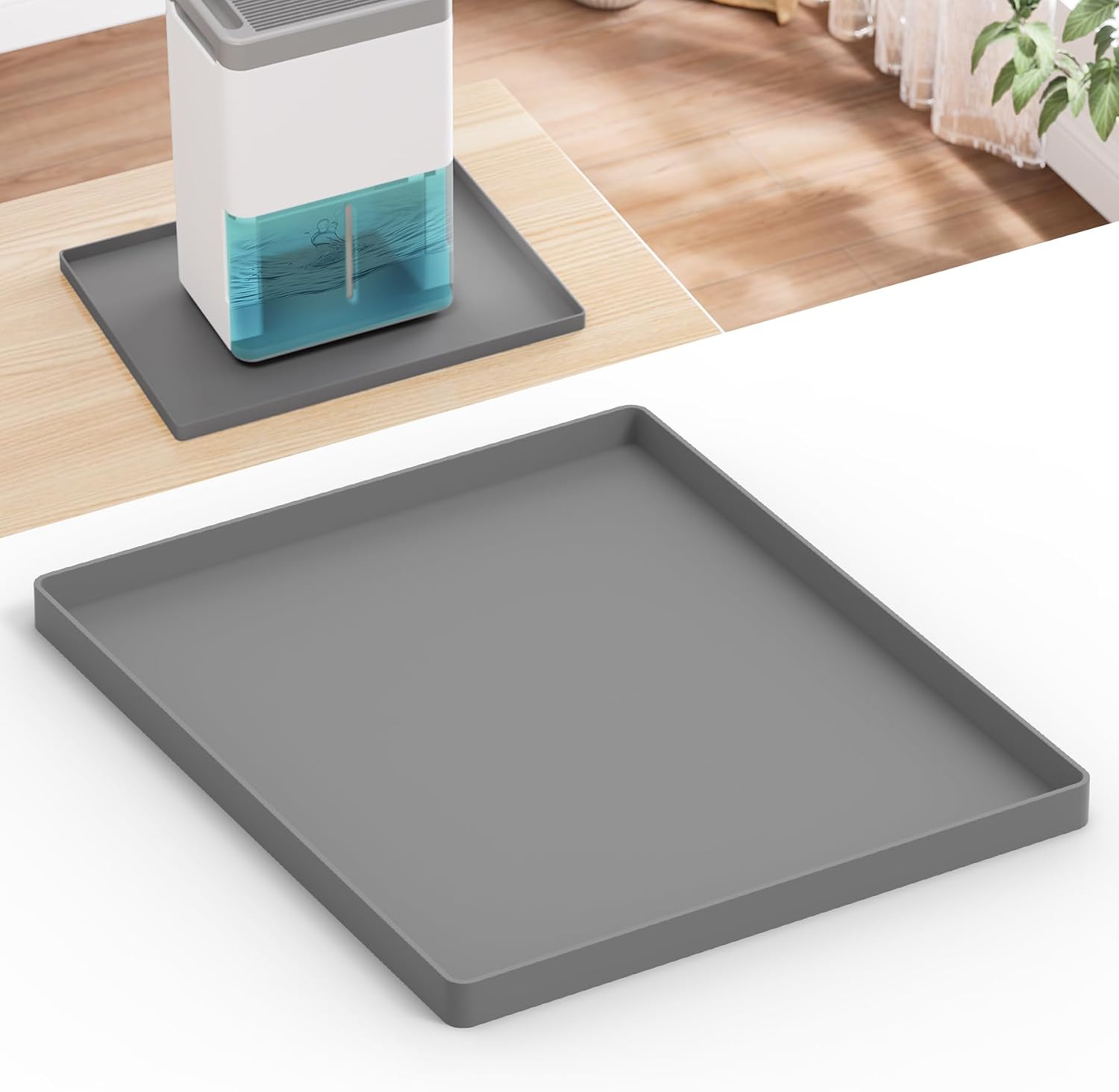 Dehumidifier Mat for Home Dehumidifiers, Mini Dehumidifier Drain Pan Prevent Leaks, Waterproof De humidifier Tray, Non-Slip Drain Mat Prevents Water from Pooling Underneath, Grey, 12"x10"
